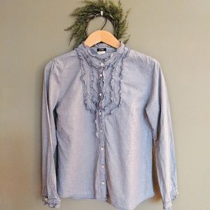 ‼️ J. Crew Button Down Blue with Ruffles  Size M